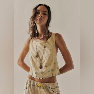 Free People Kayla Embroidered Top in Yellow size Large NWT